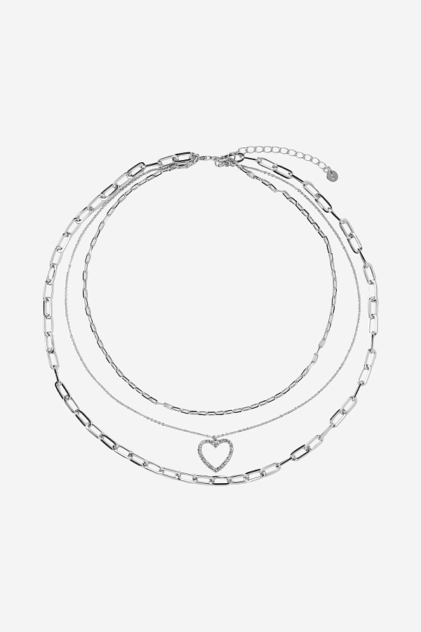 Колье многослойное с сердцем из камней