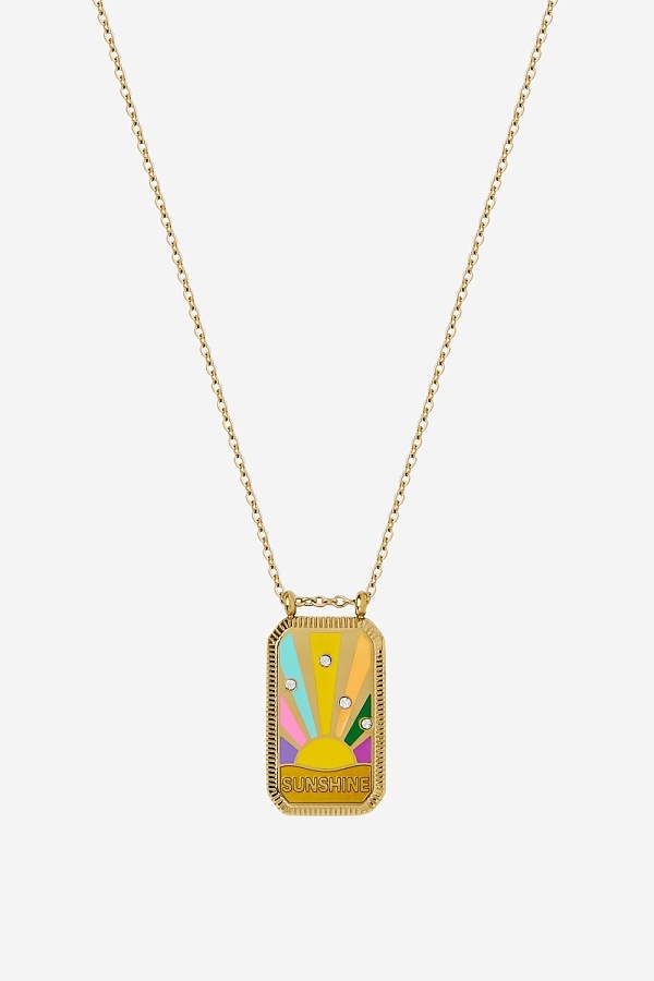 Кулон прямоугольной формы с эмалью с солнцем