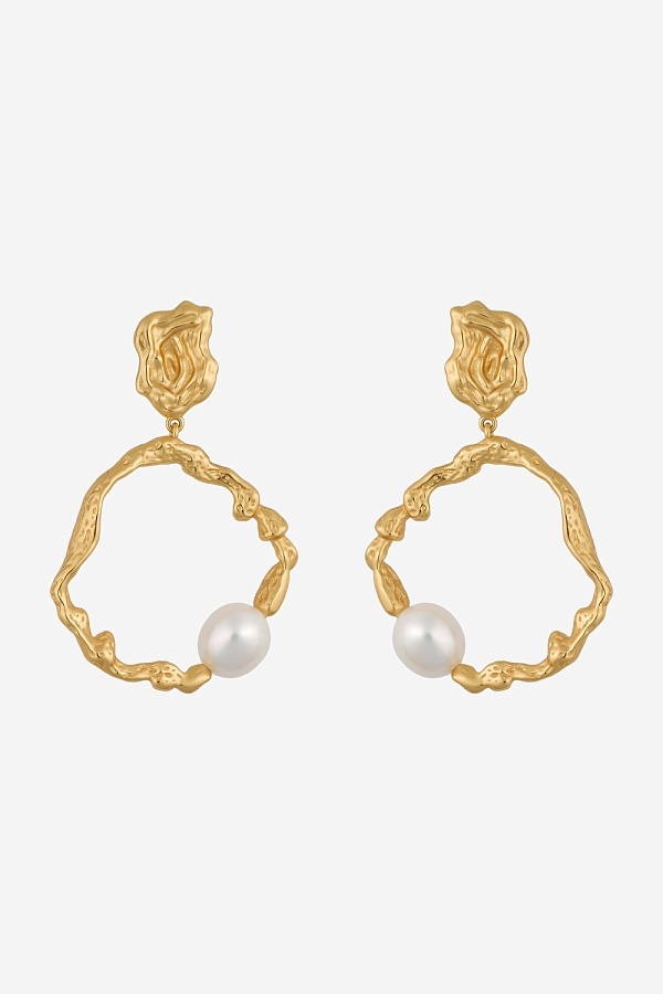 Серьги с кругом и жемчужиной матовые