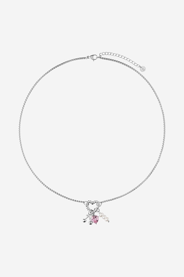 Колье-цепочка с ребристым сердечком и подвесками