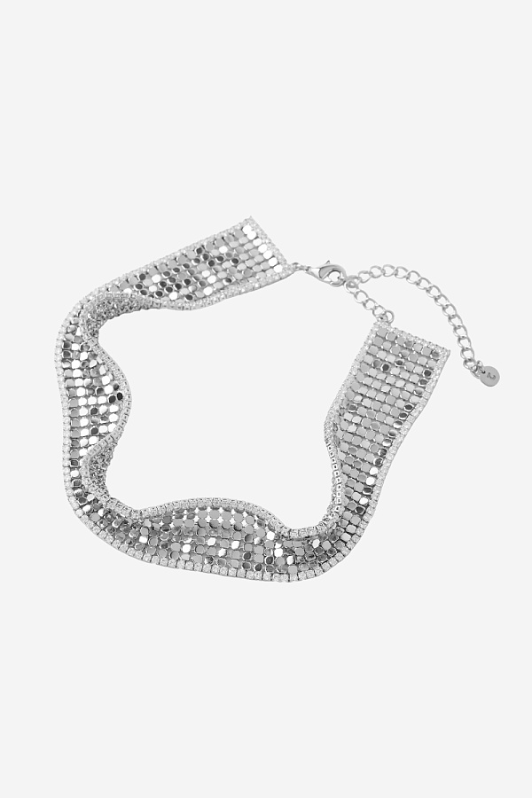 Гибкий чокер из металлической сетки с камнями