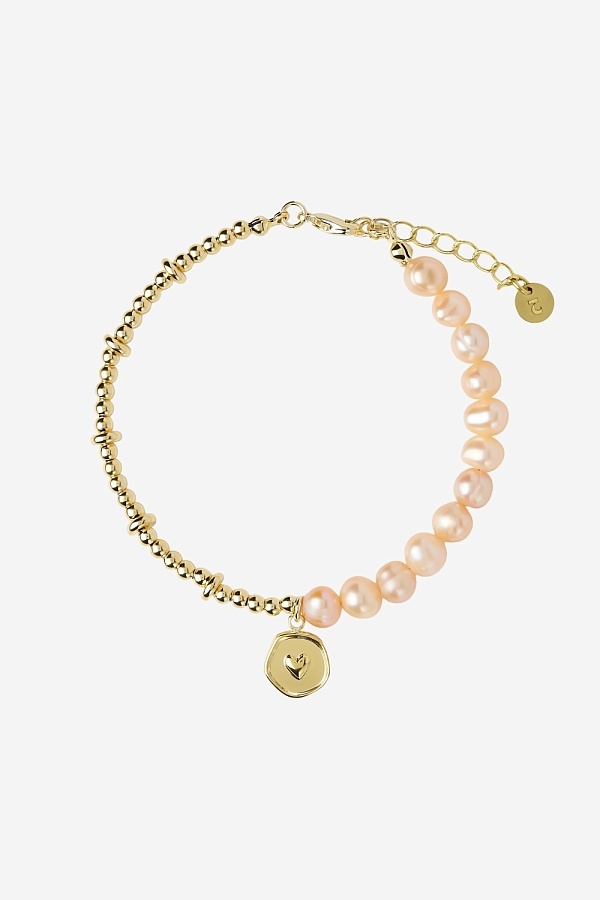 Браслет из натурального жемчуга с сердечком ассиметричный