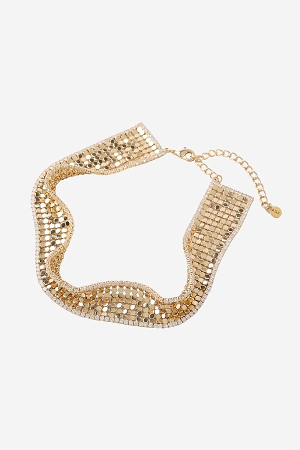 Гибкий чокер из металлической сетки с камнями