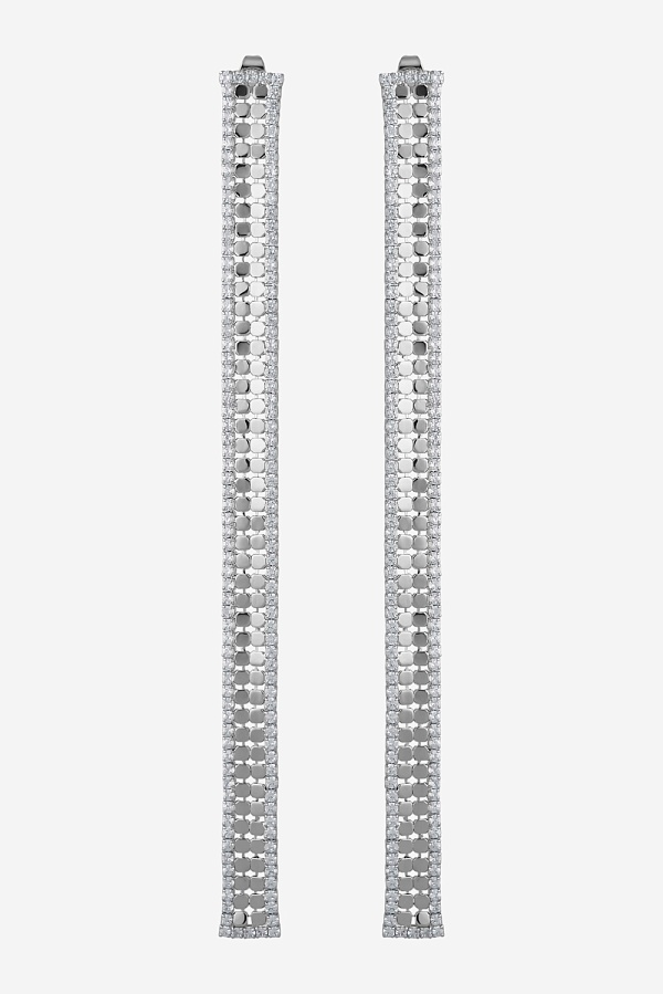 Серьги из металлической сетки с камнями в длине до плеч