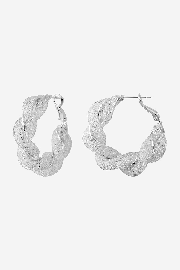 Серьги-кольца витые с сеткой