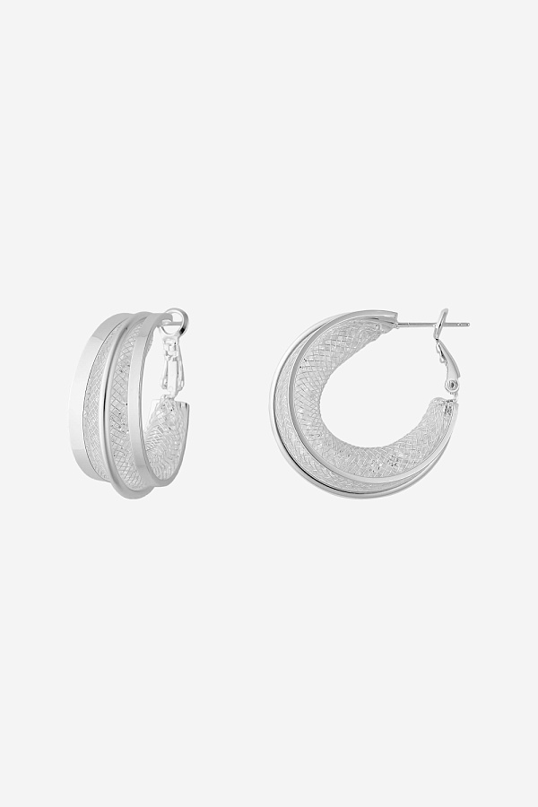 Серьги-кольца тройные с сеткой