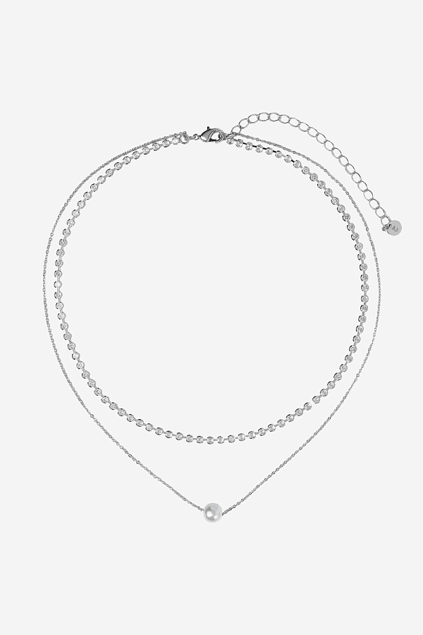 Колье с жемчужиной на цепочке и камнями двойное