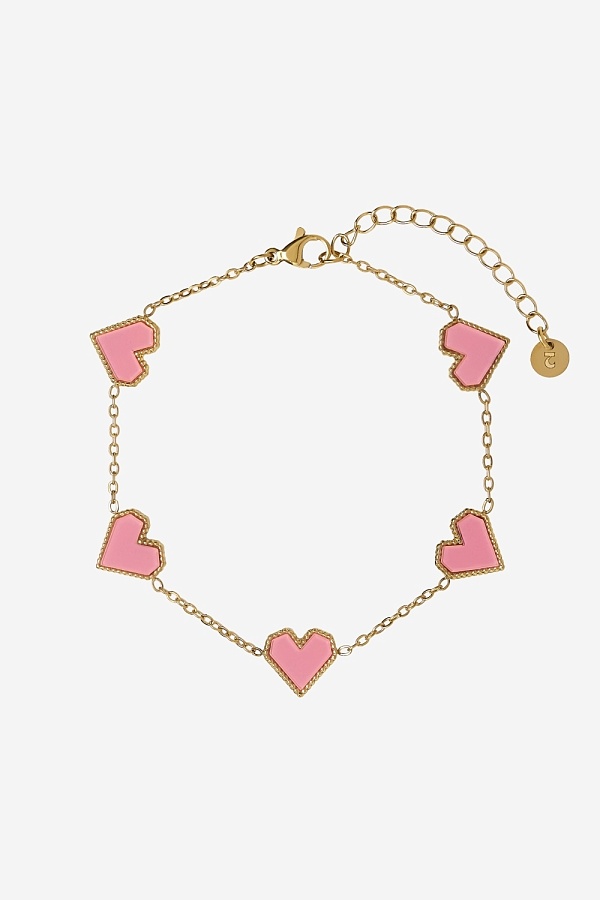 Браслет-цепочка с розовыми сердцами